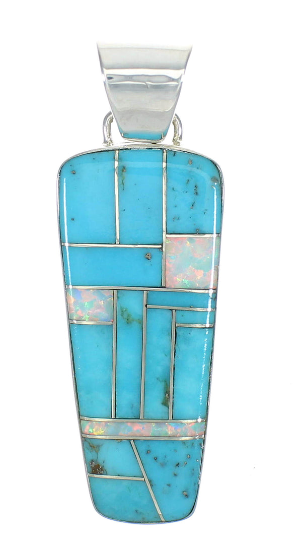 Turquoise And Opal Genuine Sterling Silver Southwestern Pendant WX63572
